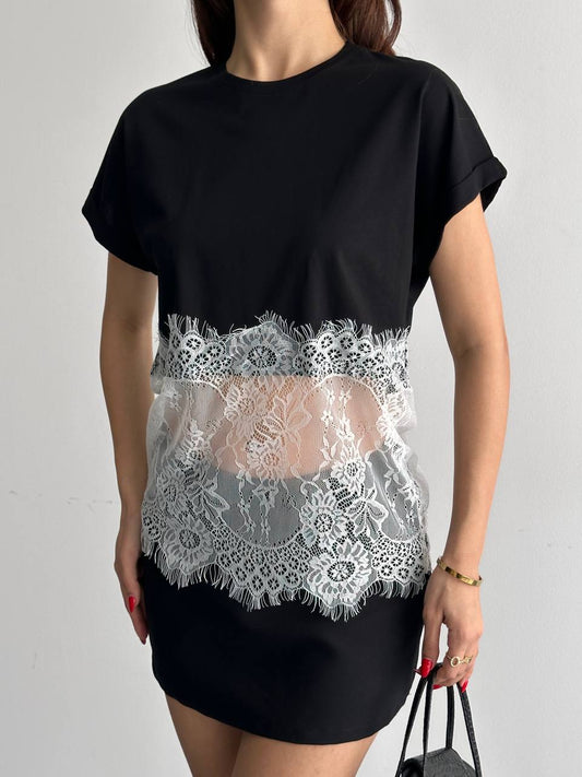 Dantel Detaylı Basic T-Shirt