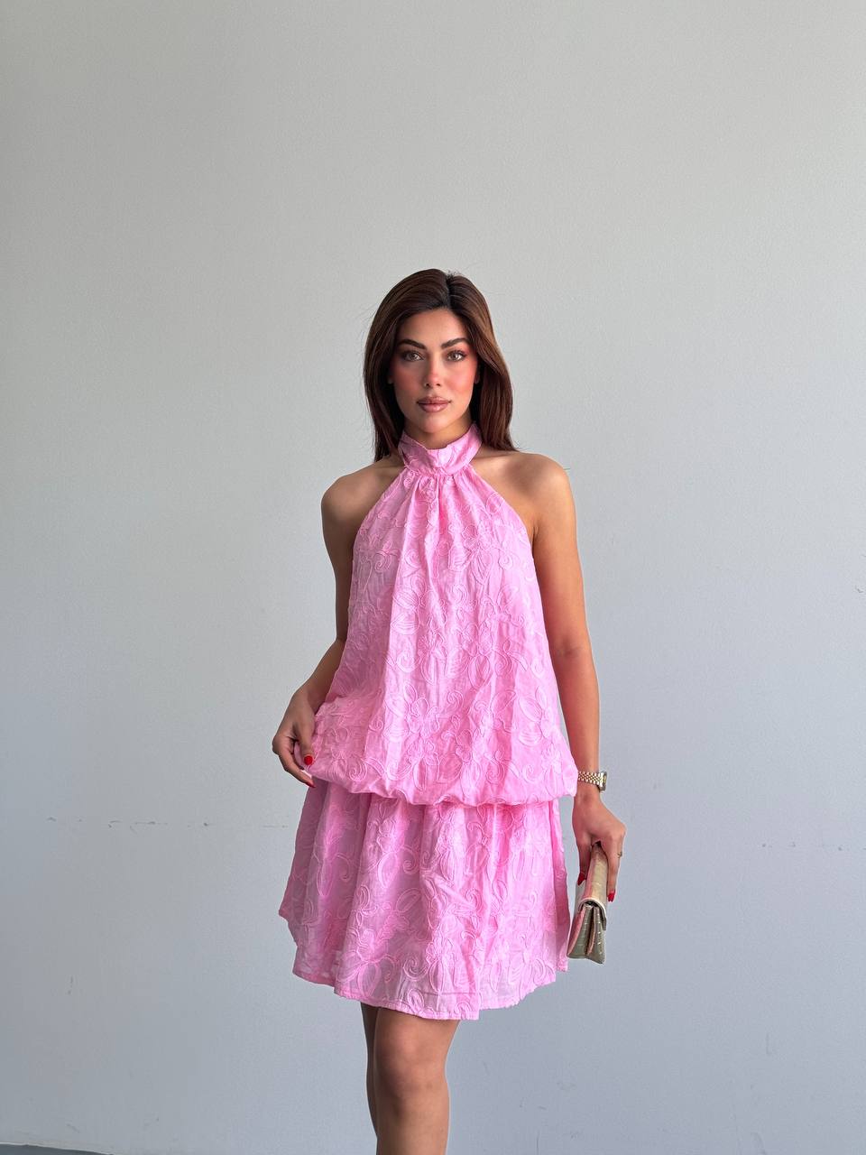 Halter Yaka Desenli Elbise