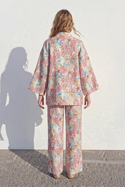 Çiçek Desenli Kısa Kimono Pembe