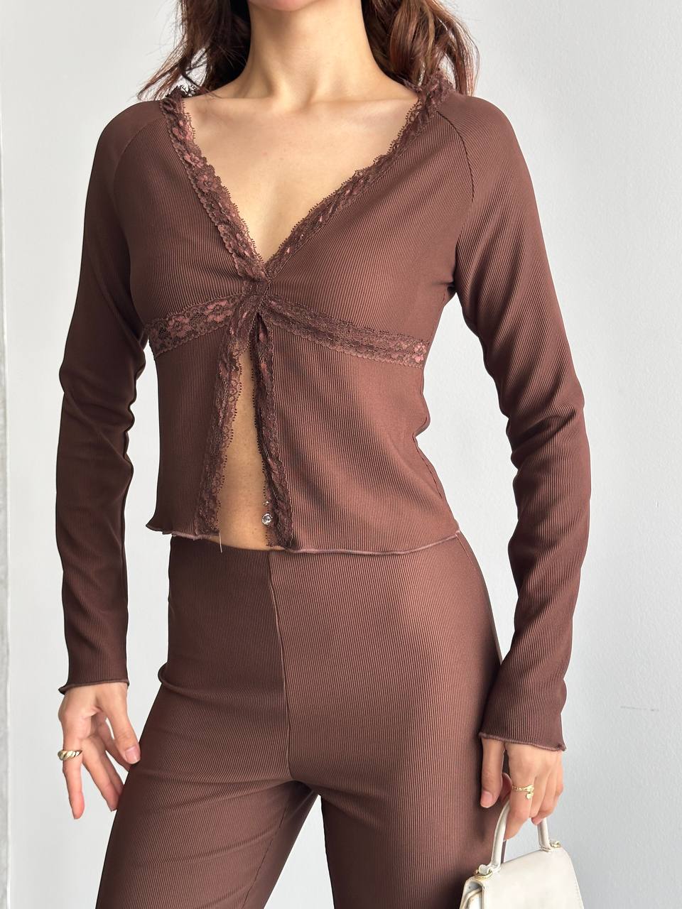Dantel Detaylı Bluz & Pantolon Takım