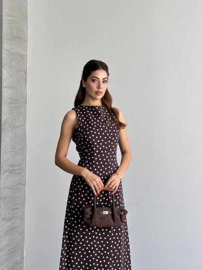Puantiyeli Halter Yaka Maxi Elbise