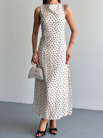 Puantiyeli Halter Yaka Maxi Elbise