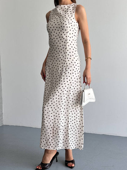 Puantiyeli Halter Yaka Maxi Elbise