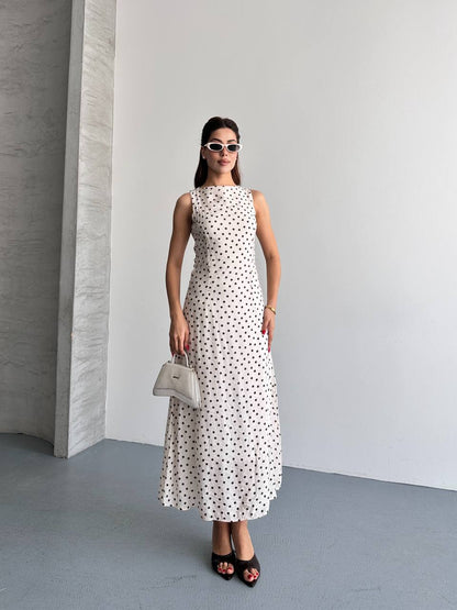 Puantiyeli Halter Yaka Maxi Elbise