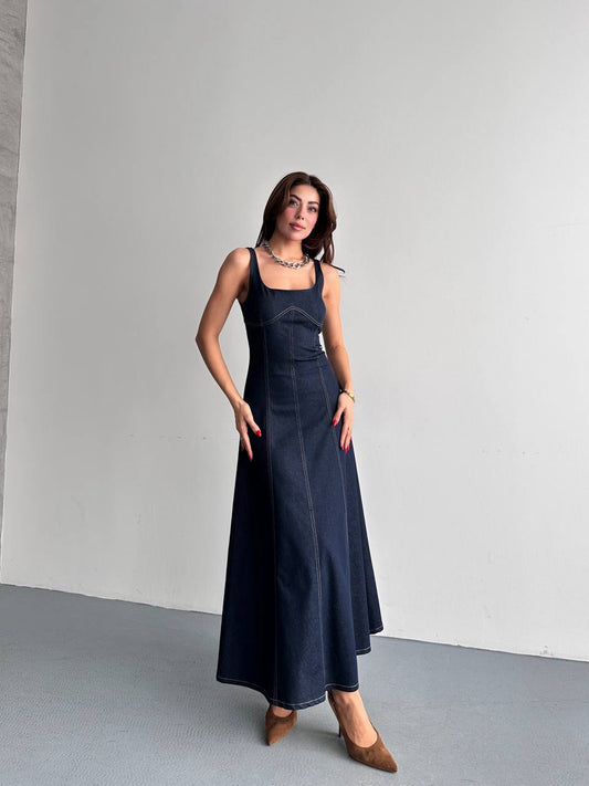 Askılı Jean Maxi Elbise