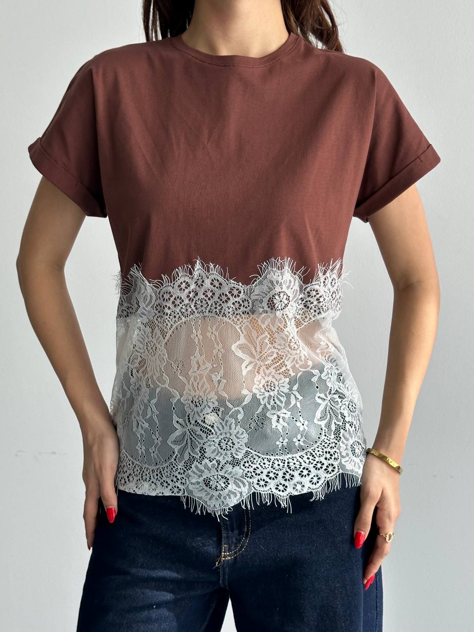 Dantel Detaylı Basic T-Shirt