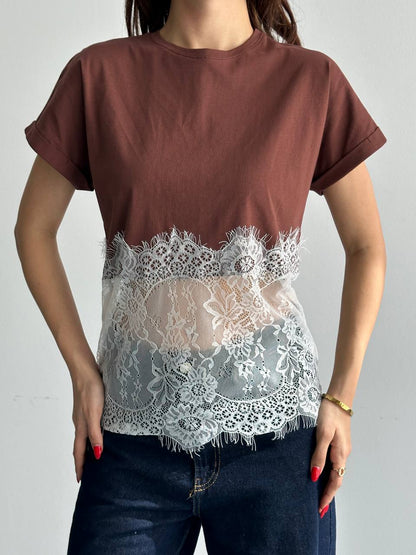 Dantel Detaylı Basic T-Shirt