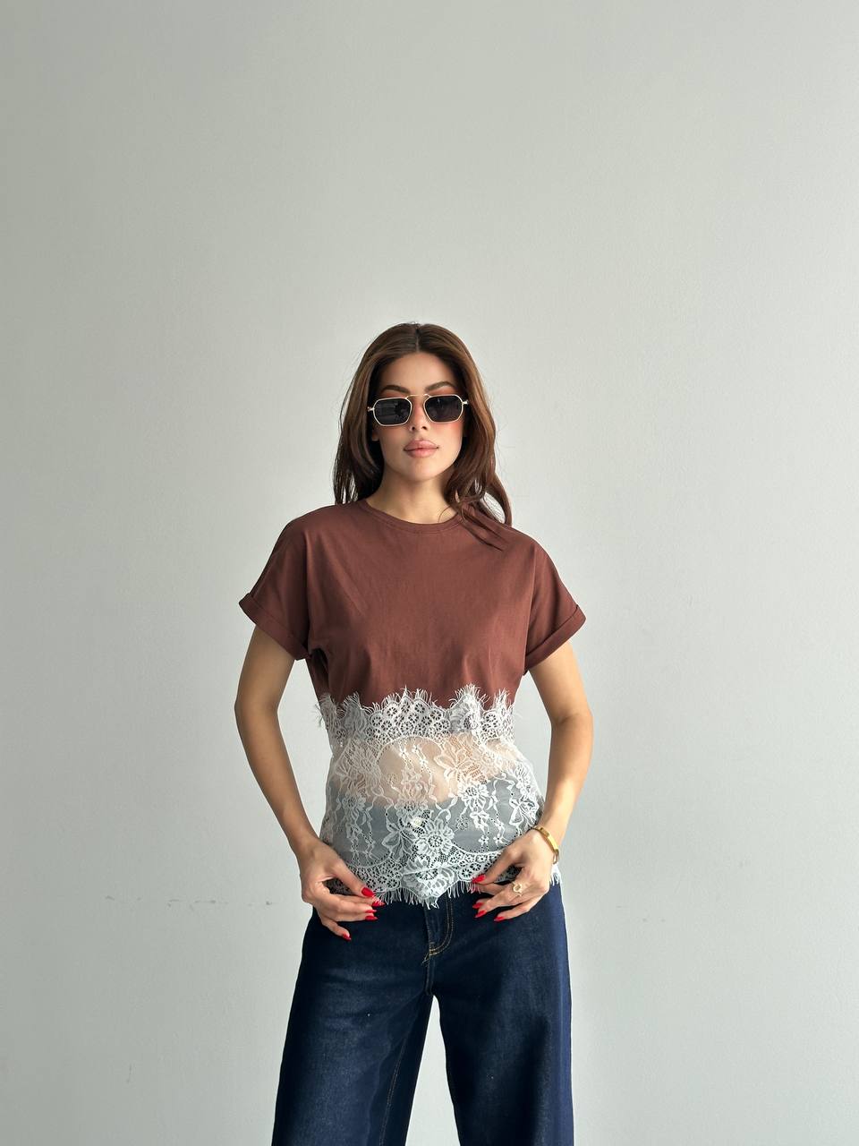 Dantel Detaylı Basic T-Shirt
