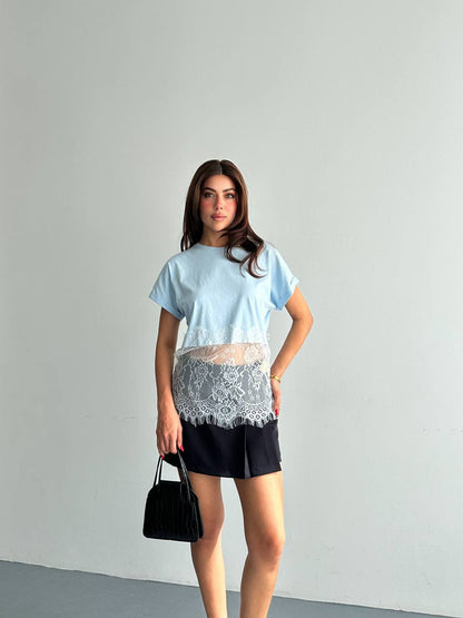Dantel Detaylı Basic T-Shirt