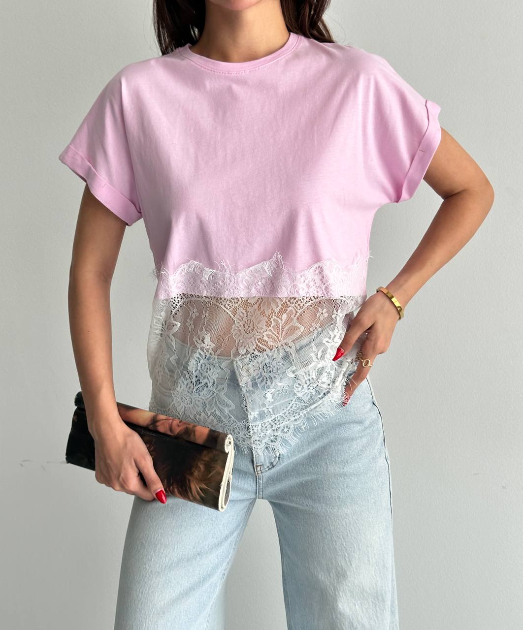 Dantel Detaylı Basic T-Shirt