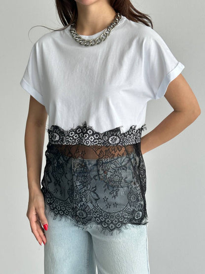 Dantel Detaylı Basic T-Shirt