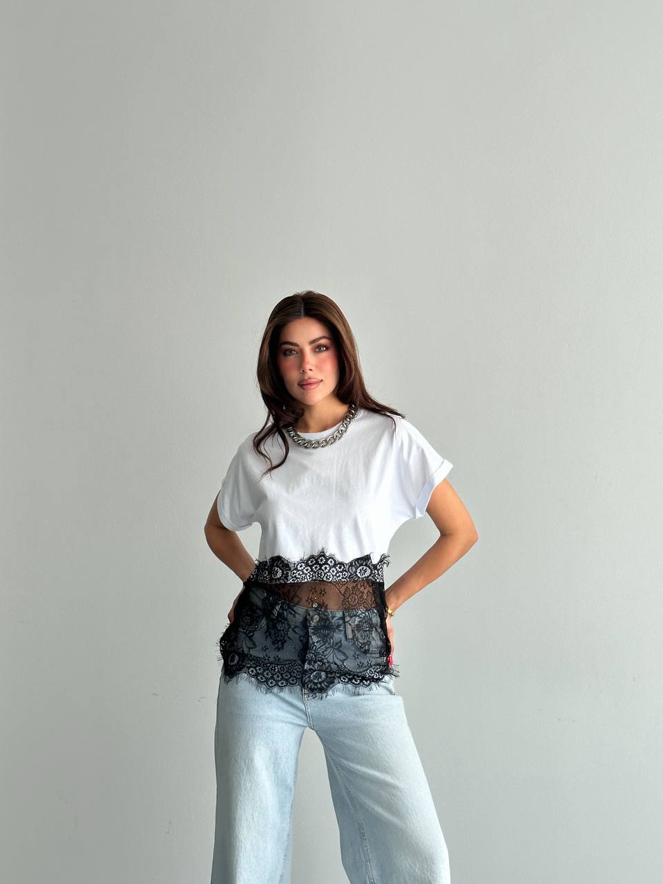 Dantel Detaylı Basic T-Shirt