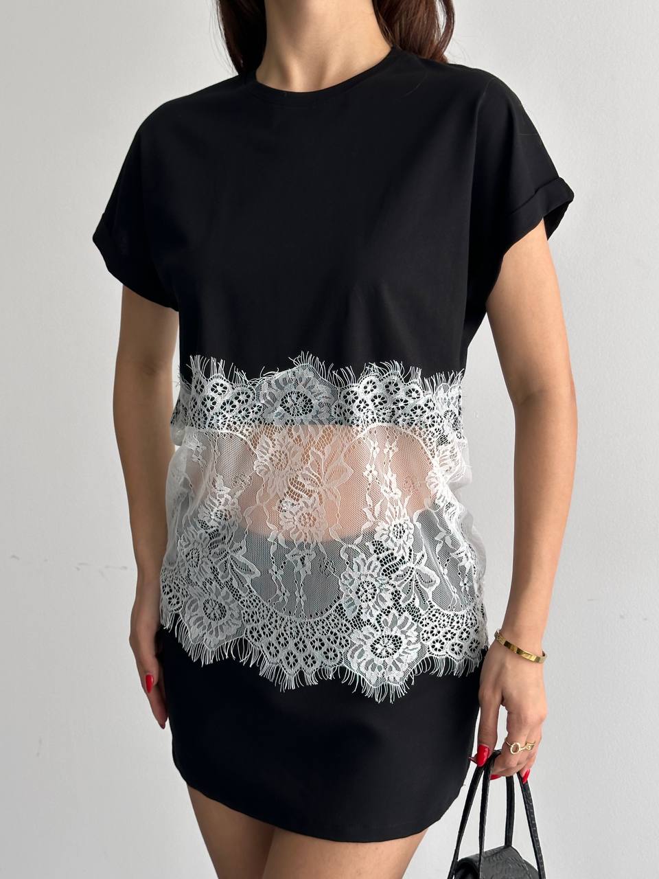 Dantel Detaylı Basic T-Shirt