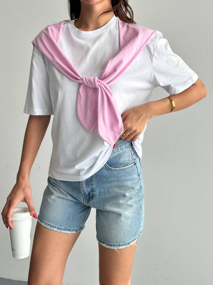 Basic T-Shirt Şal Detaylı Tasarım