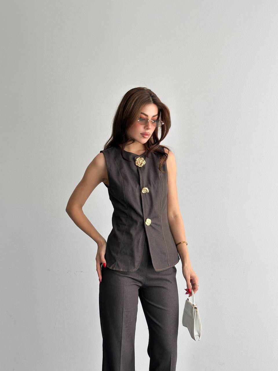 Düğme Detaylı Bluz Pantolon Takım