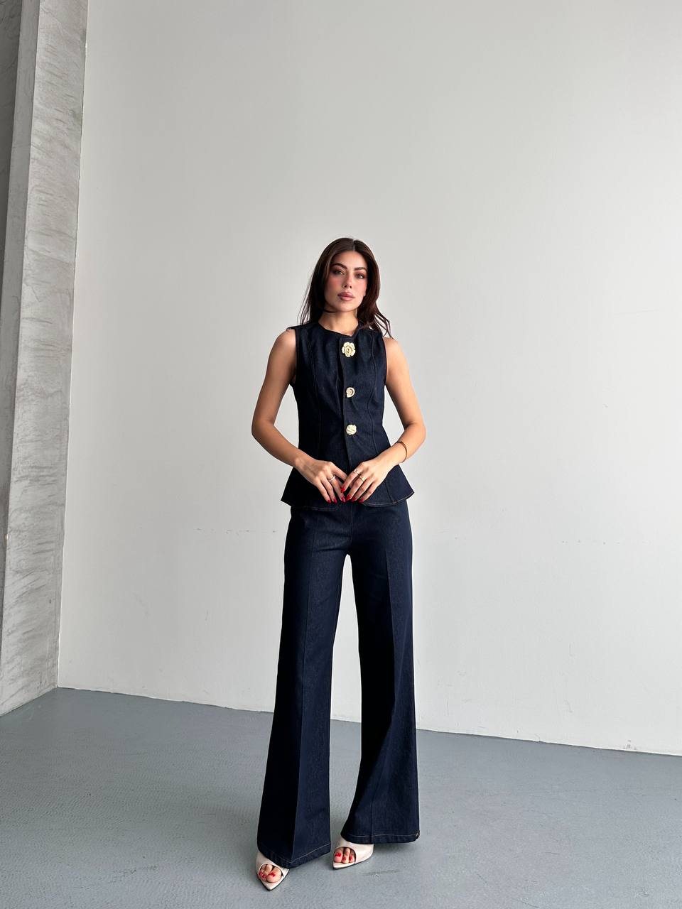 Düğme Detaylı Bluz Pantolon Takım