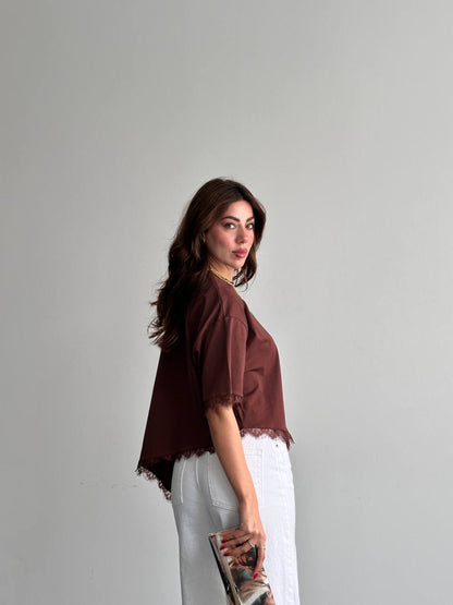 Dantel Detaylı Asimetrik Basic T-Shirt