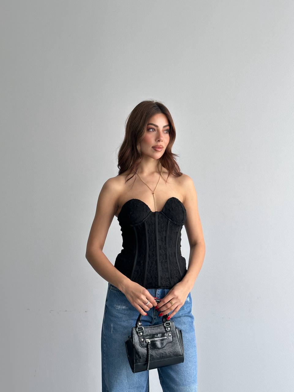 Dantel Straplez Korse Bluz