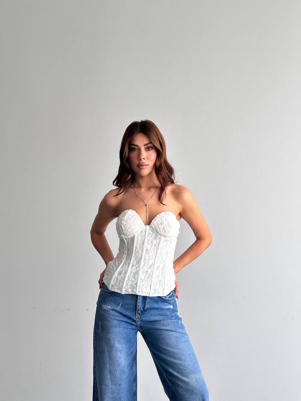 Dantel Straplez Korse Bluz