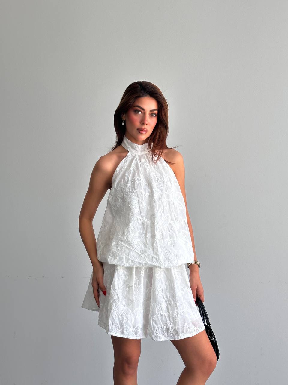 Halter Yaka Desenli Elbise