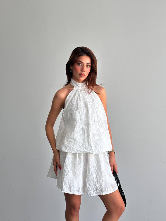 Halter Yaka Desenli Elbise