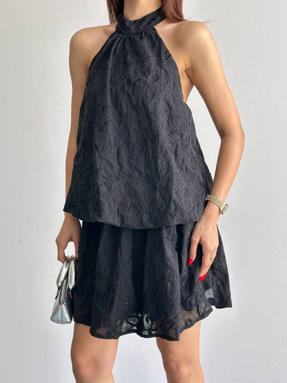 Halter Yaka Desenli Elbise