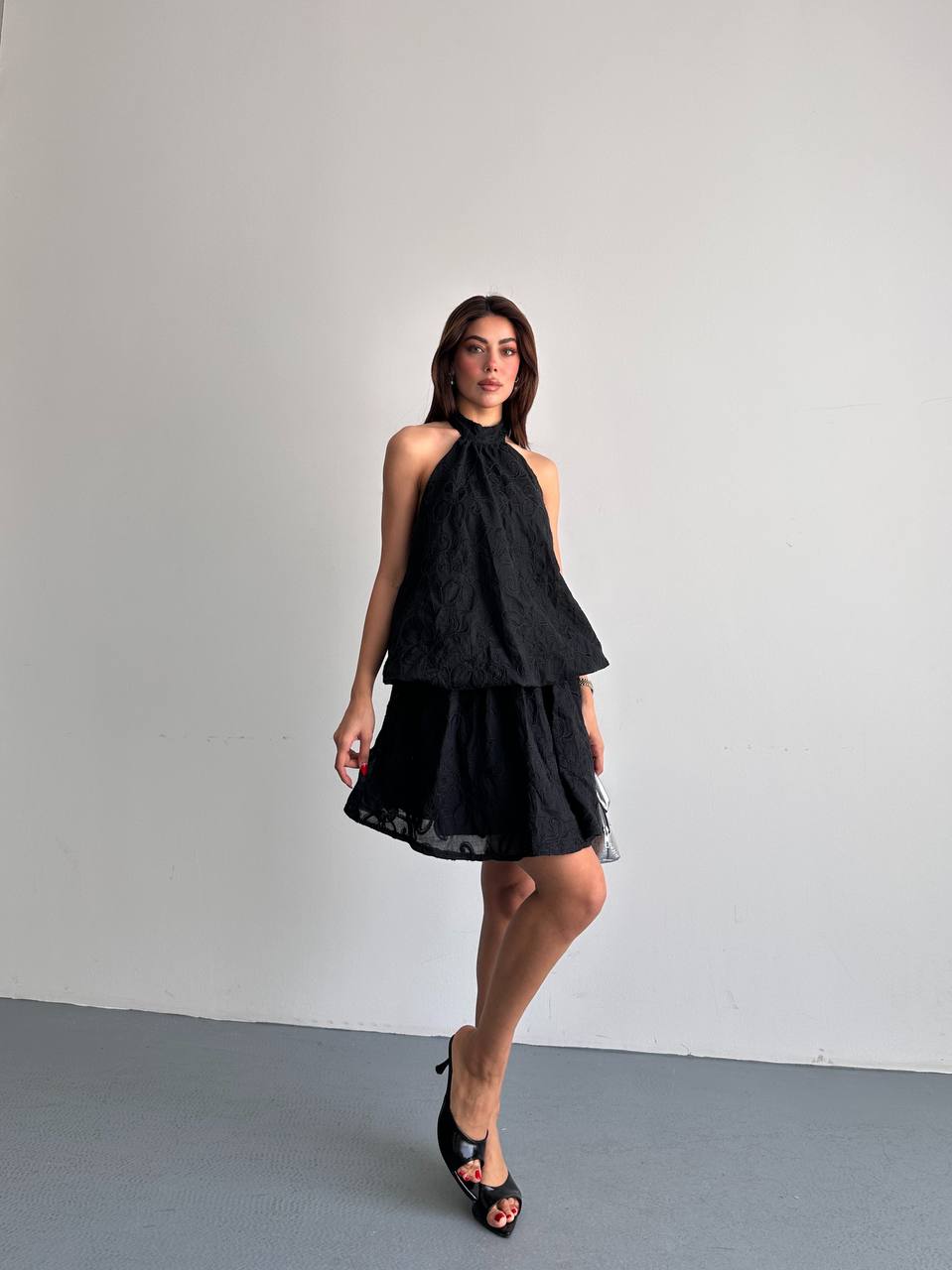 Halter Yaka Desenli Elbise