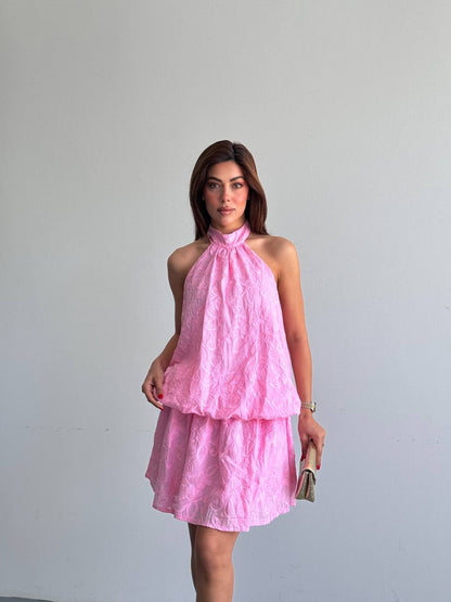 Halter Yaka Desenli Elbise